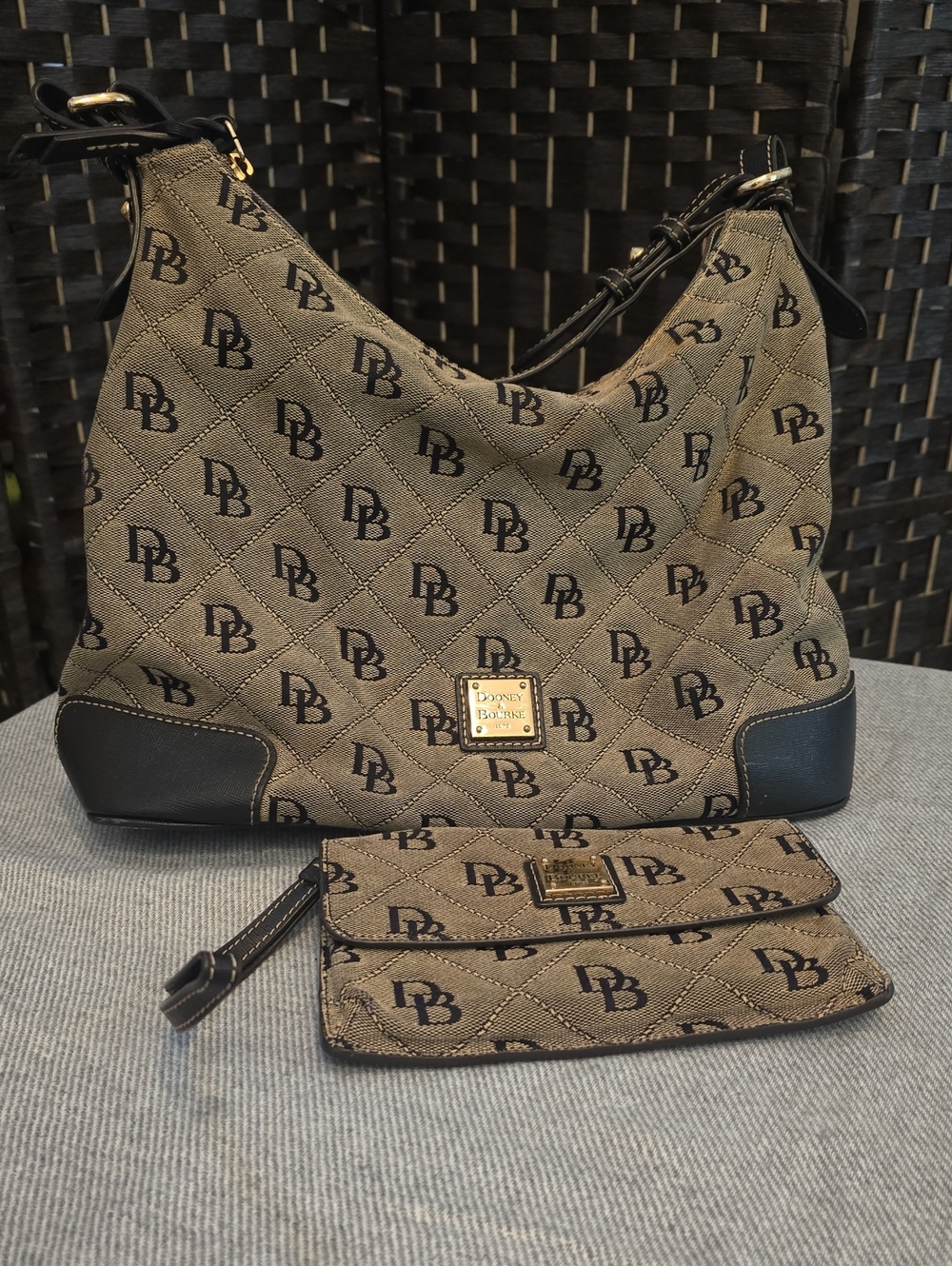 Dooney & Bourke Signature DB Quilted Hobo Bag & Matching Wallet Set